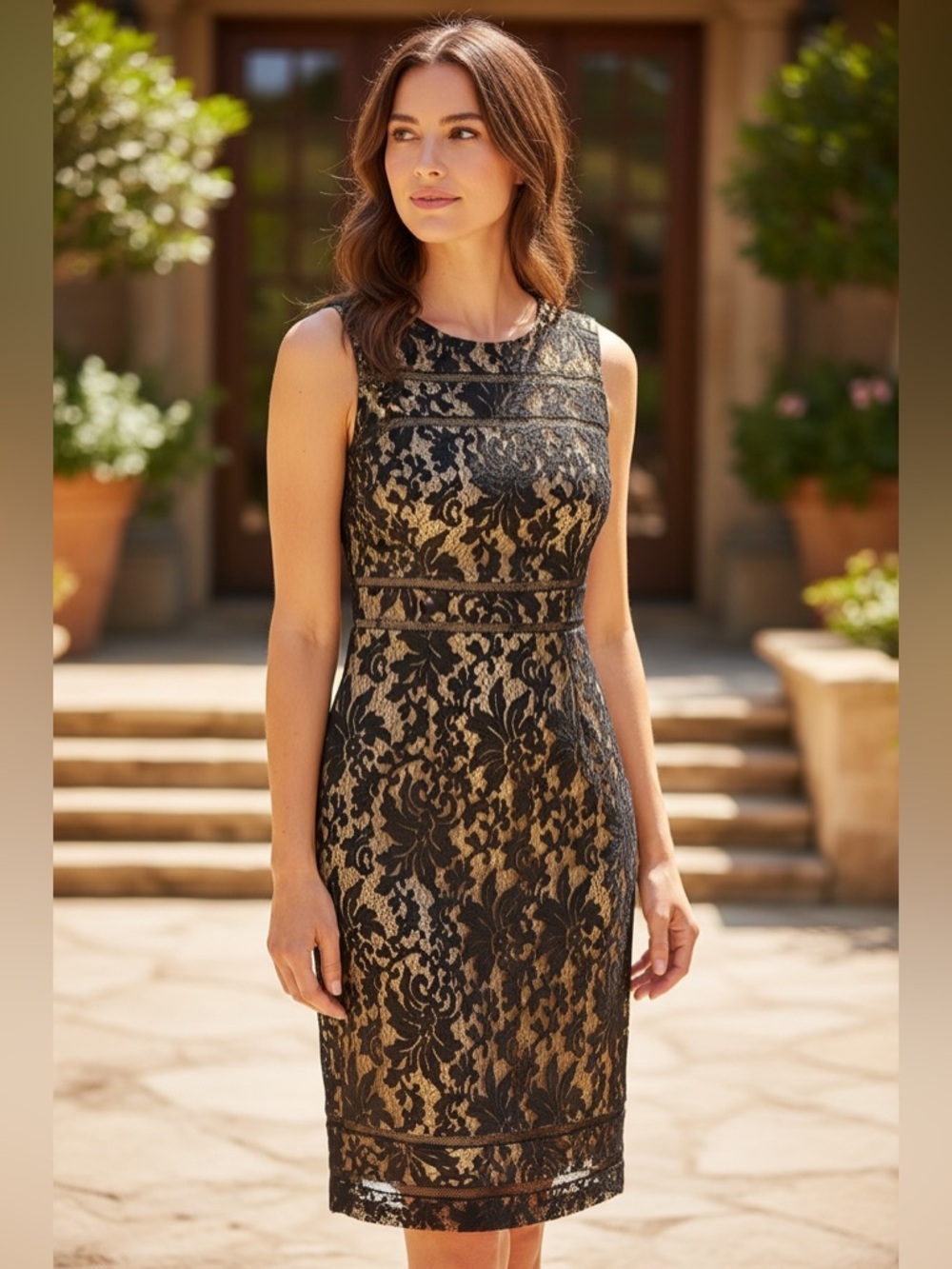 Tadashi Shoji navy lace sleeveless cocktail dress